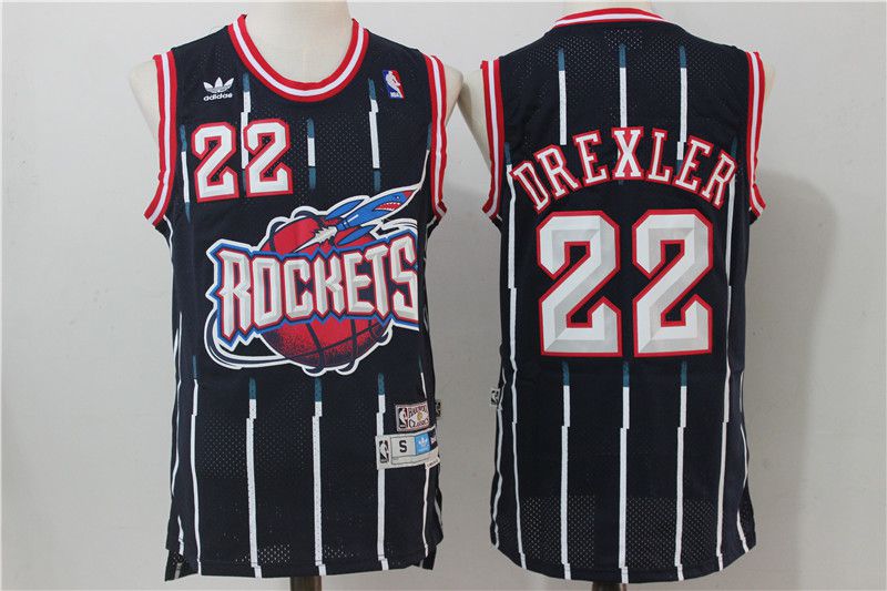 Men Houston Rockets #22 Drexler Navy Blue Throwback NBA Jersey